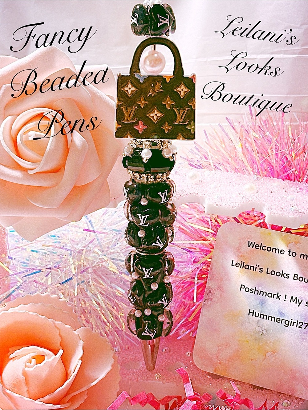 Fancy beaded Pen/gifts/black beads/black purse/